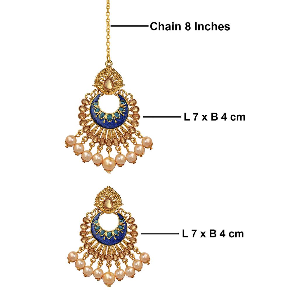Bindiya kundan earrings and maangtikka- Black – Rohika Store